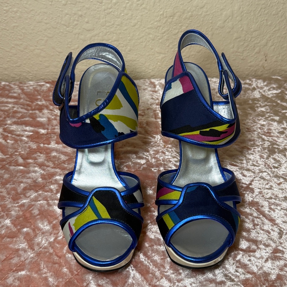 Navy Multicolor Slingback Heels